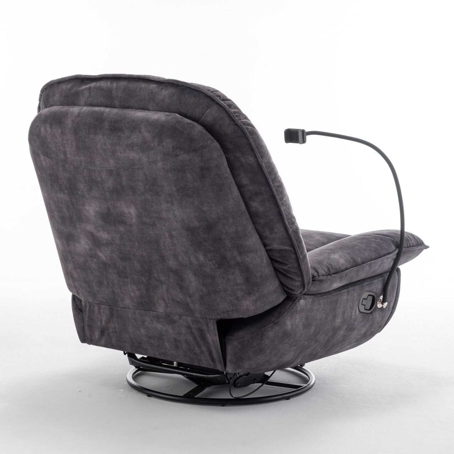 Modern Swivel Gliding Recliner Chair With Rocking Function And Phone Holder - Large Comfortable Reading Chair In Gold Stamped Velvet - Black