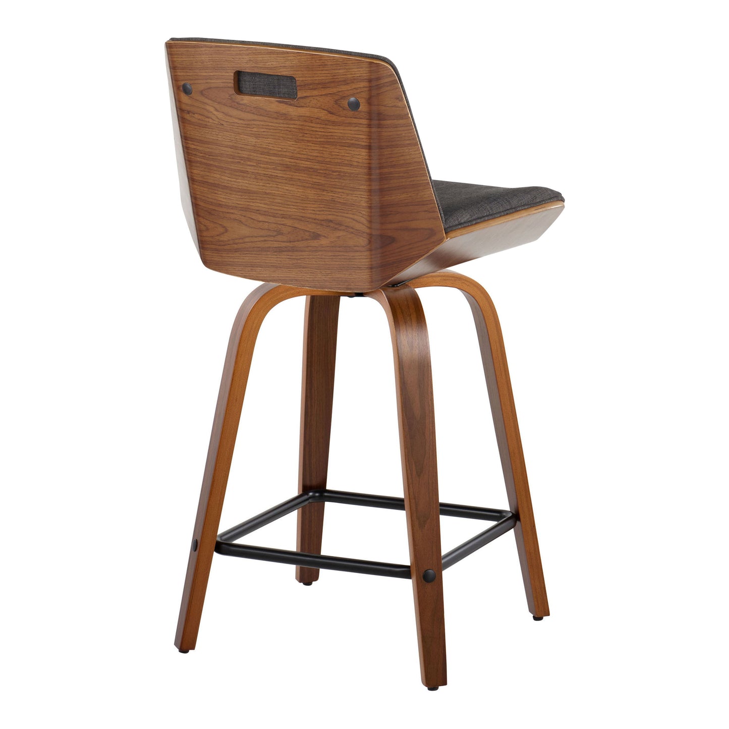 Corazza - Mid-Century Modern Fixed Height Counter Stool With Swivel And Square Footrest (Set of 2) - Walnut / Charcoal