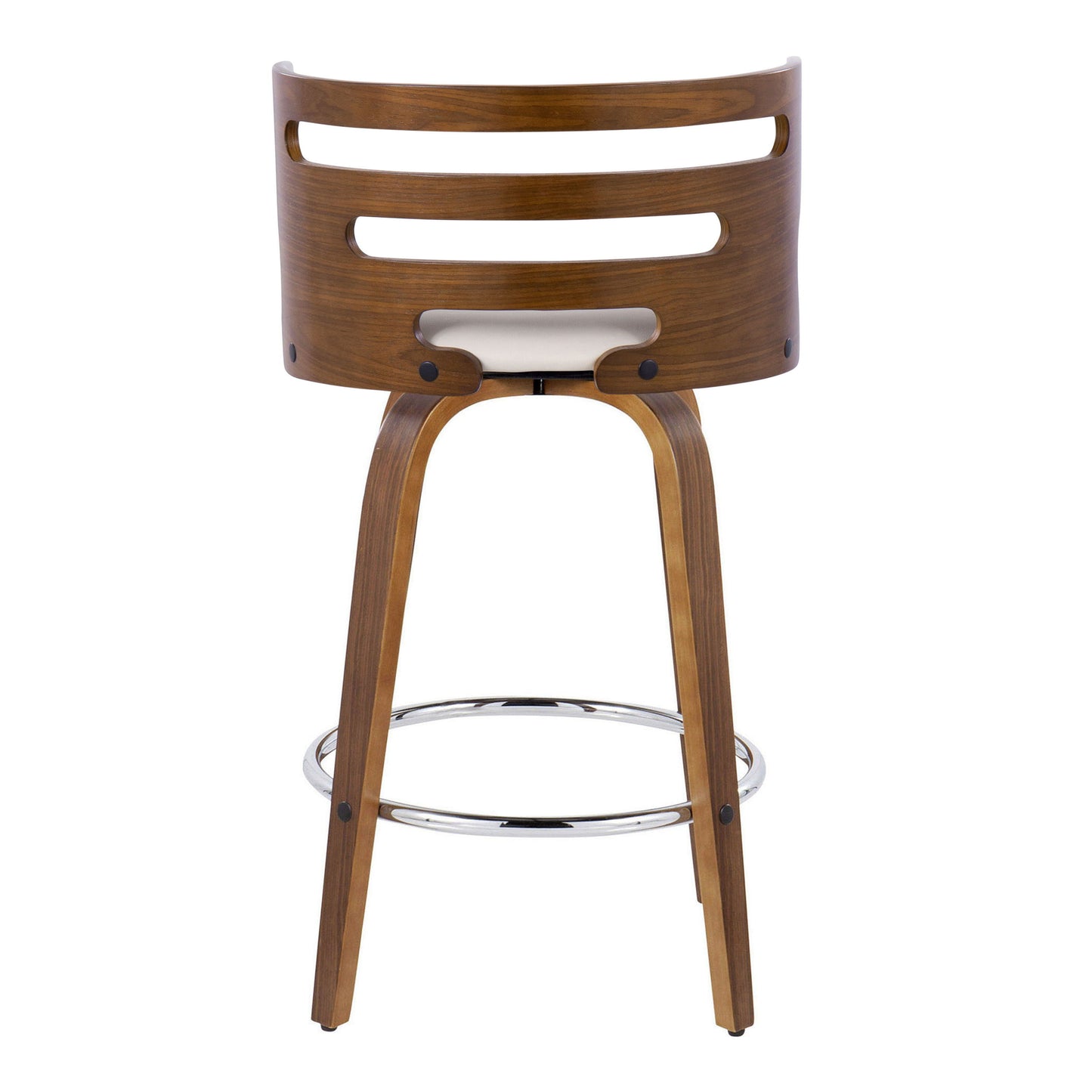 Cosini - Mid-Century Modern Fixed Height Barstool With Swivel With Round Footrest (Set of 2) - Walnut / Cream