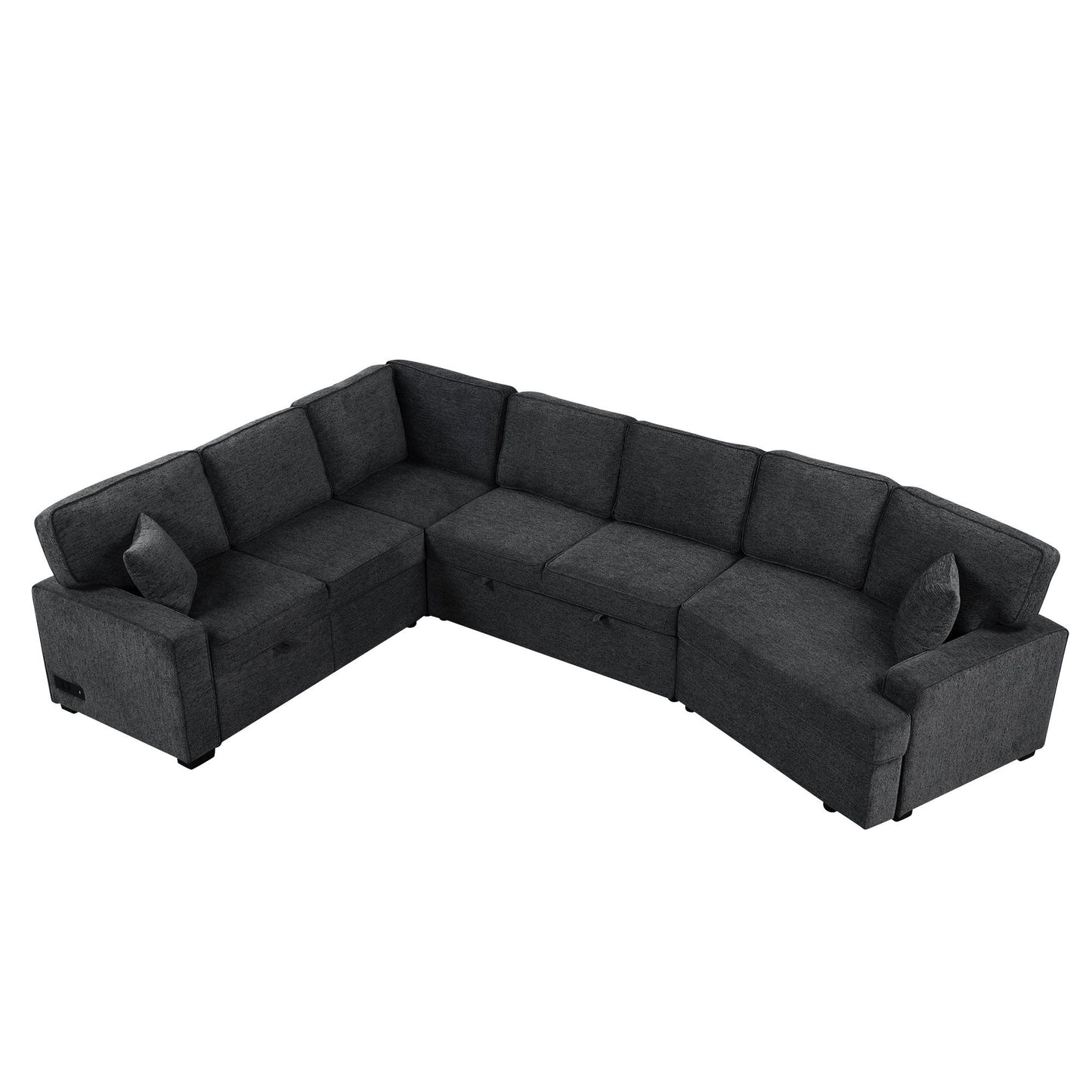L-Shaped Sofa Sectional Sofa Couch Pull-Out Sofa Bed With Charging Devices And Cup Holders For Living Room - Blue Black