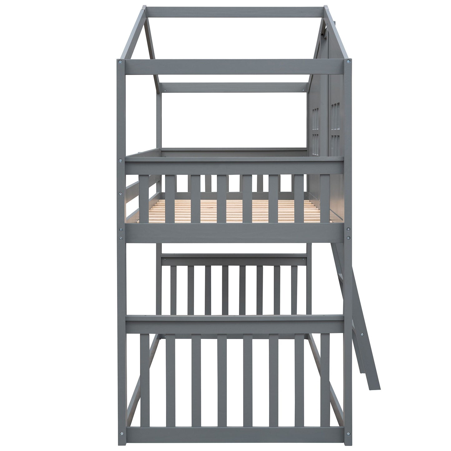 Twin Over Twin House Bunk Bed With Ladder - Gray