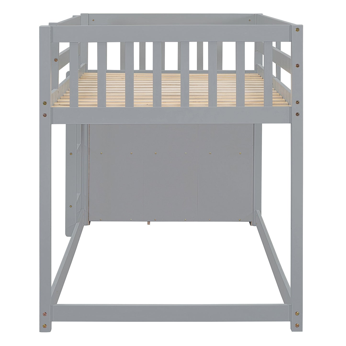 Twin Over Twin Classic Bunk Bed With 4 Drawers And 3 Shelves - Gray