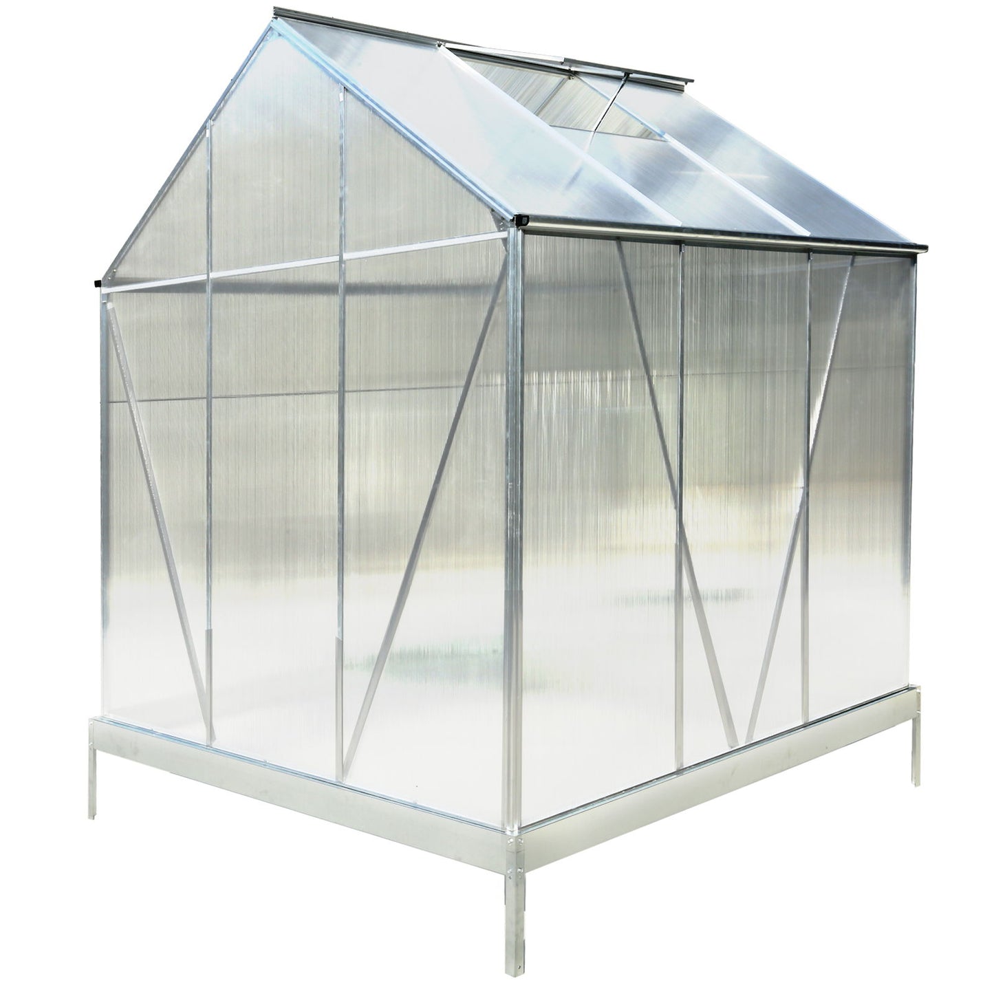 6.3'x6.2'x7' Polycarbonate Greenhouse, Heavy Duty Outdoor Aluminum Walk-In Green House Kit With Rain Gutter, Vent And Door For Backyard Garden - Aluminium