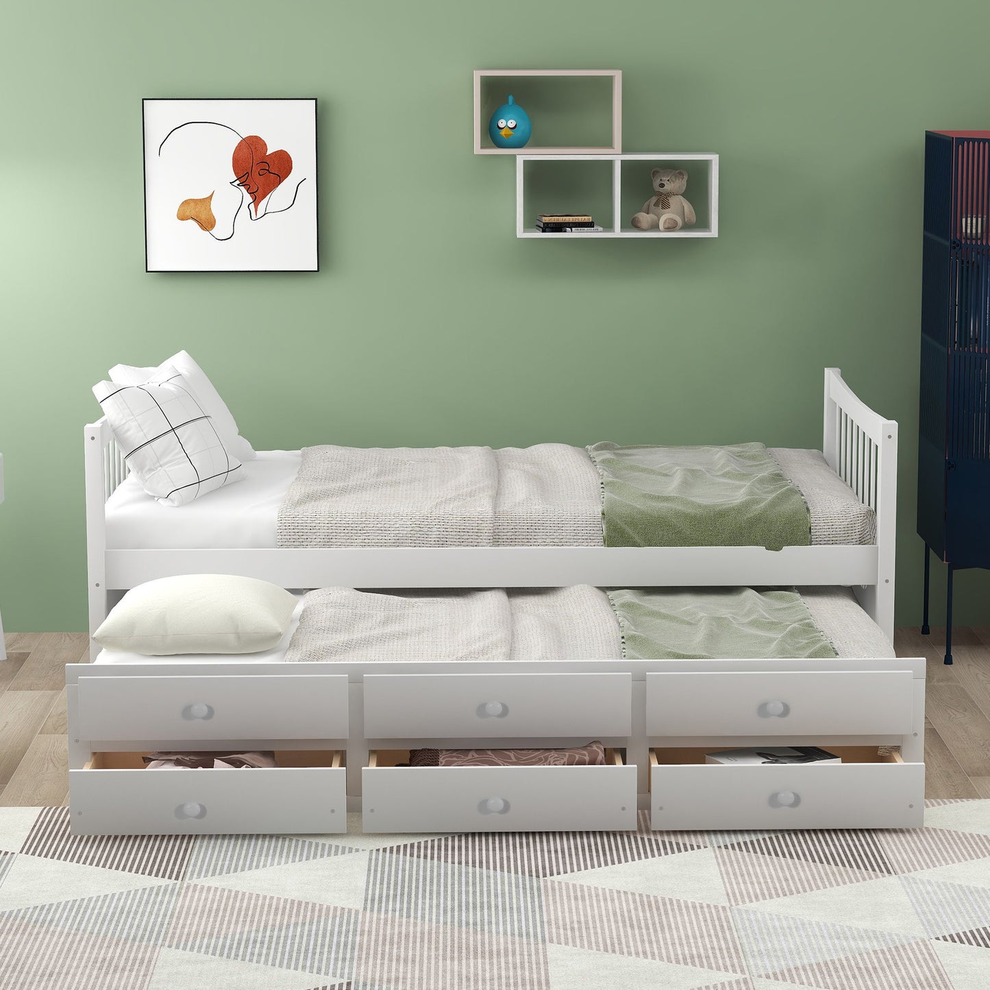 Twin Size Daybed With Trundle And Drawers - White