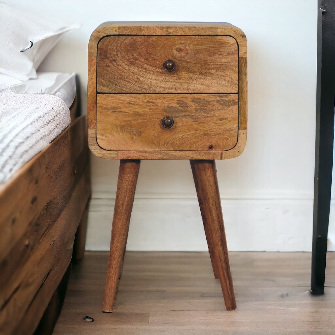 Mini Curved Nightstand - Oak