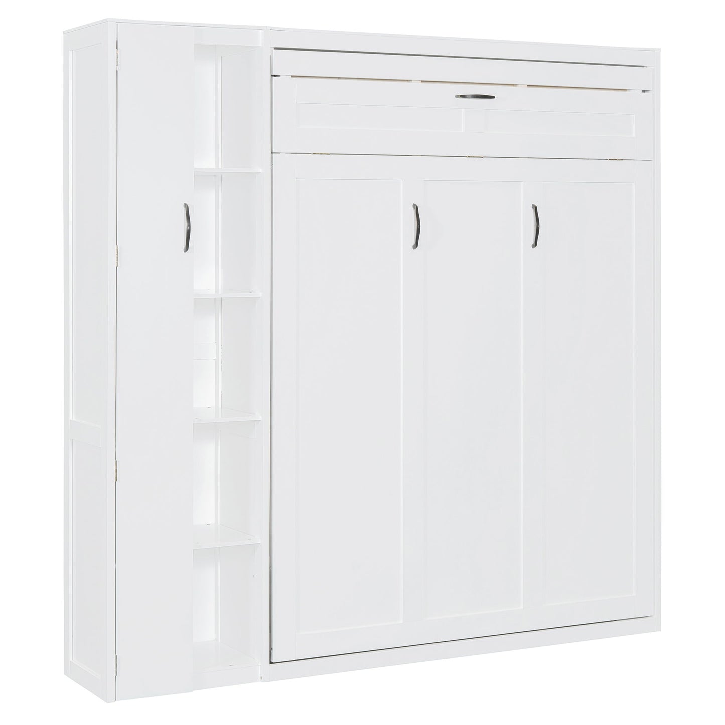 Full Size Murphy Wall Bed With Shelves, Wardrobe And LED Lights - White