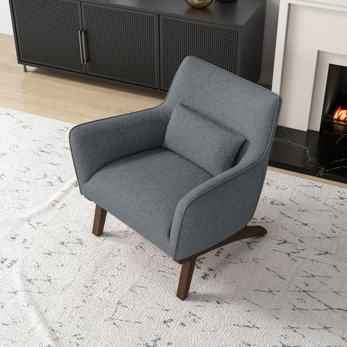Brayden - Mid-Century Modern Side Linen Armchair - Gray / Wood