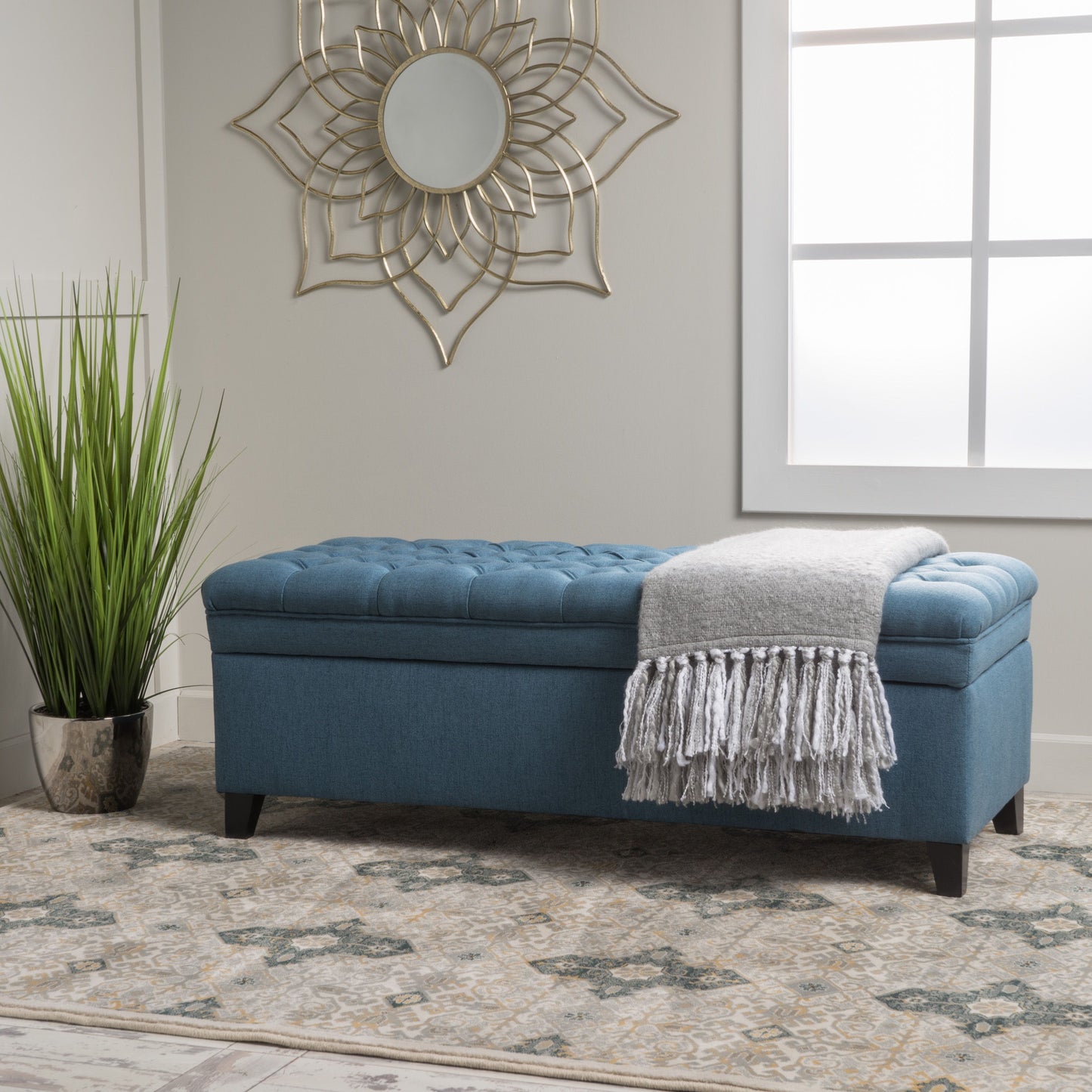 Juliana - Storage Ottoman With Stylish DesignÔøΩÔøΩÔøΩÔøΩÔøΩÔøΩÔøΩÔøΩÔøΩÔøΩÔøΩÔøΩÔøΩÔøΩÔøΩ Fabric And Birch Legs - Blue