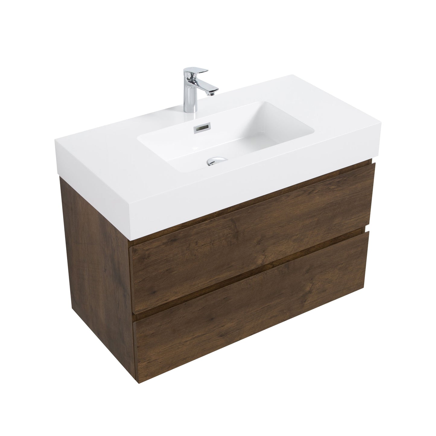 Alice - 36" Bathroom Vanity With Sink, Large Storage Wall Mounted Floating Bathroom Vanity For Modern Bathroom, One-Piece Sink Basin Without Drain And Faucet - White / Walnut