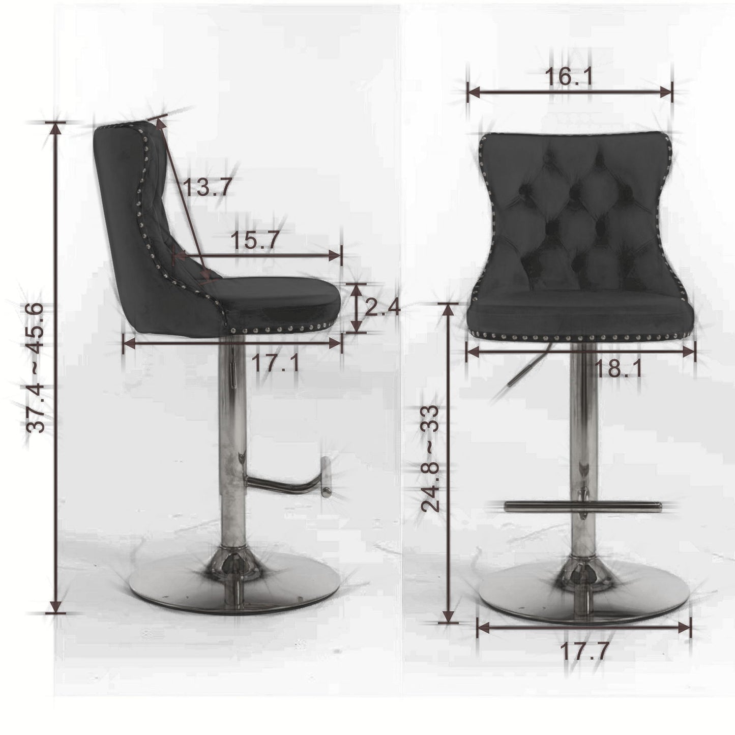 Swivel Velvet Barstools Adjusatble Seat Height From 25-33", Modern Upholstered Chrome Base Bar Stools With Backs Comfortable Tufted For Home Pub And Kitchen Island (Set of 2) - Gold