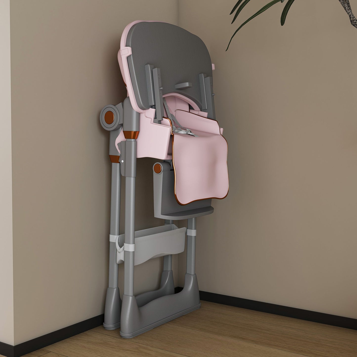 Adjustable Baby High Chair 0 - 6 Years, Portable Infant Feeding Seat With Safety Belt, Silent Lockable Wheels - Pink