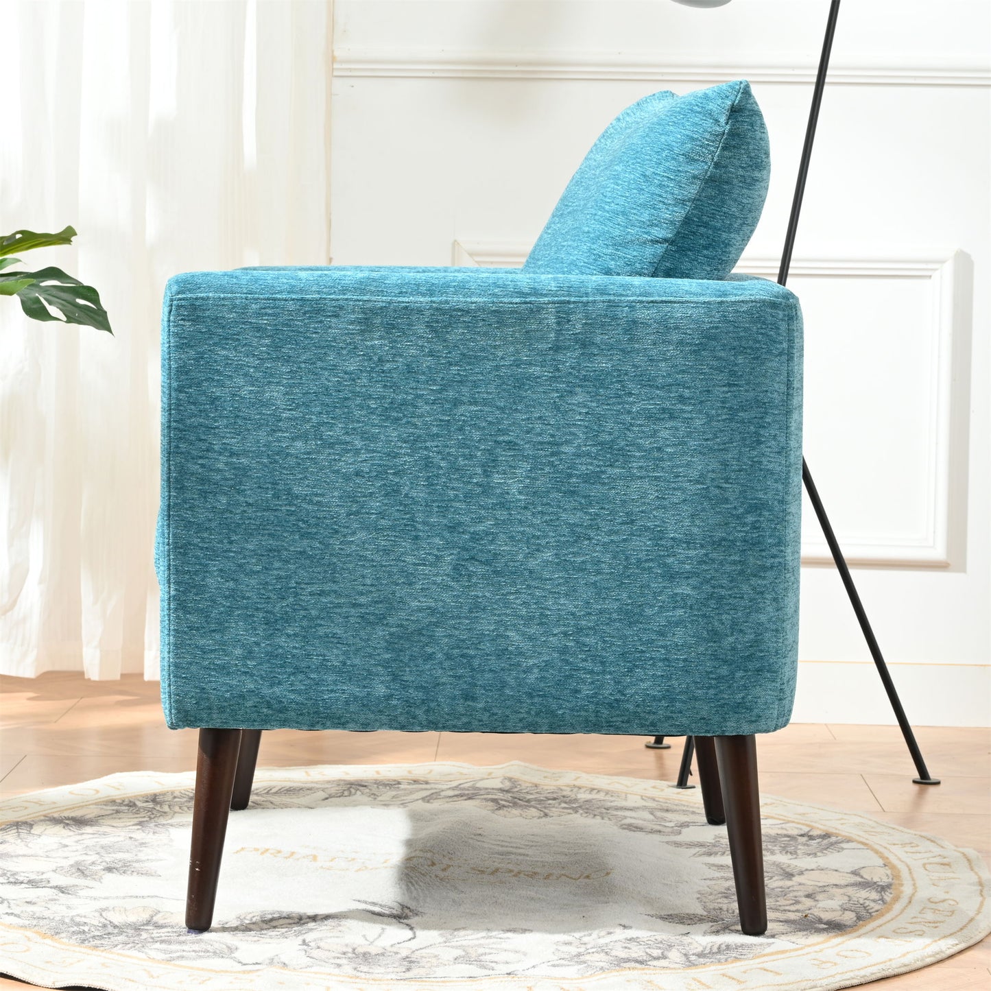 Accent Chair, Boucle Chair, Barrel Chair, Fabric Armchair Club Chair, Upholstered Arm Chair With Solid Wood Legs, Waist Pillow, Padded Single Chair For Living Room / Bedroom / Study / Waiting Room - Teal