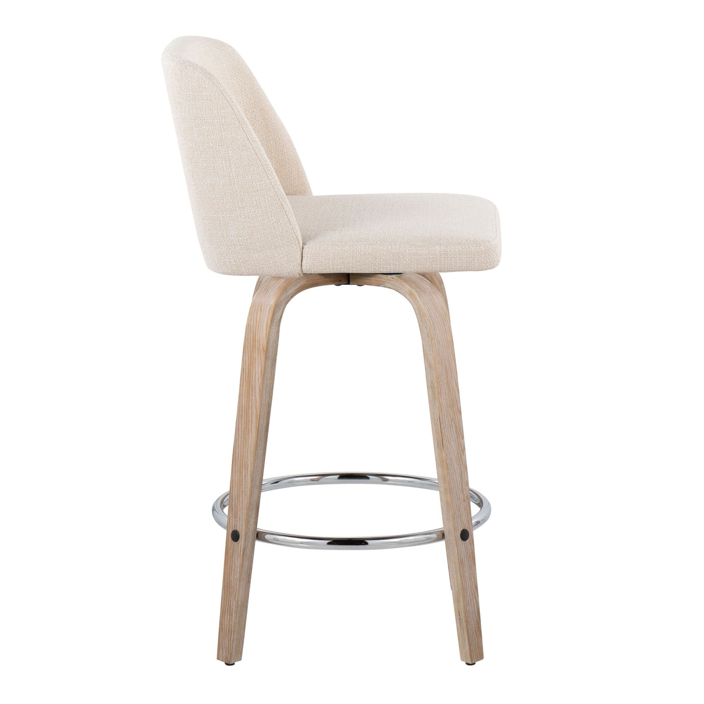 Toriano - Contemporary Fixed Height Counter Stool With Swivel And Round Footrest (Set of 2) - Whitewashed / Cream