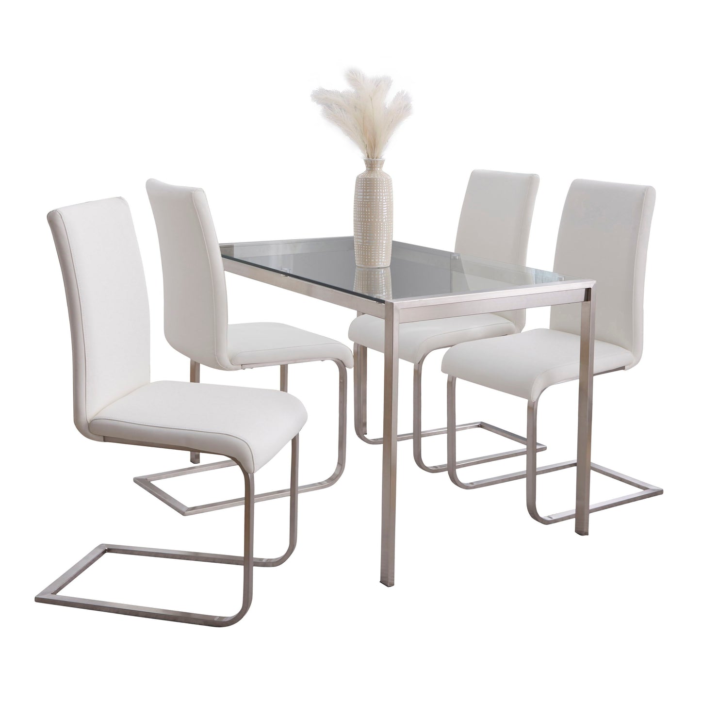 Fuji Foster - Contemporary Dining Set l, Glass 5 Piece - White