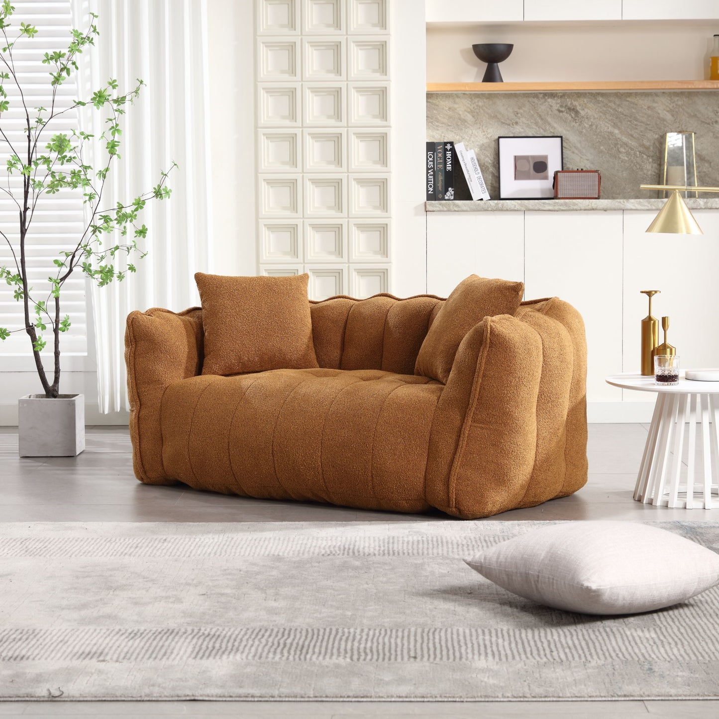 Soft Beanbag Chair With High Resilience Foam Core For Two People - Yellow
