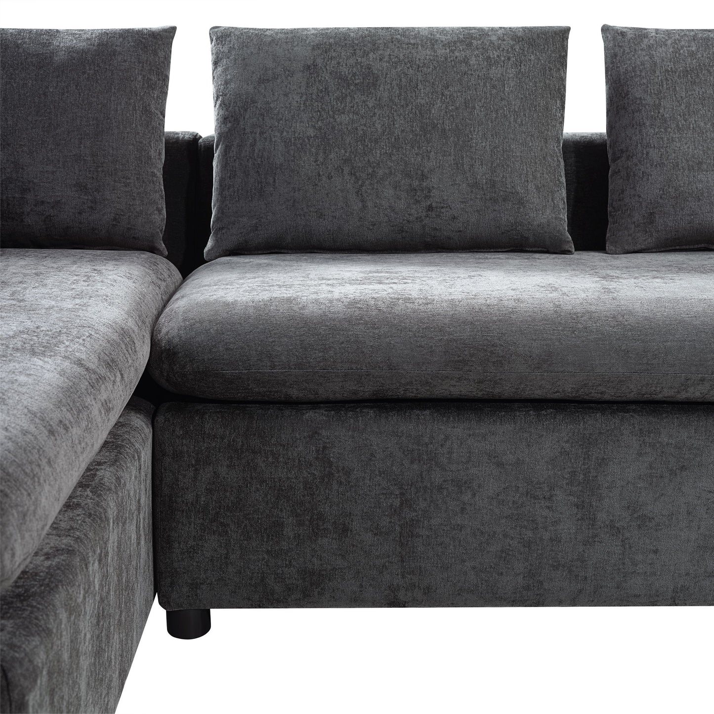 Modern L Shaped Sectional Sofa With Storage Chenille, Upholstered Couch - Gray