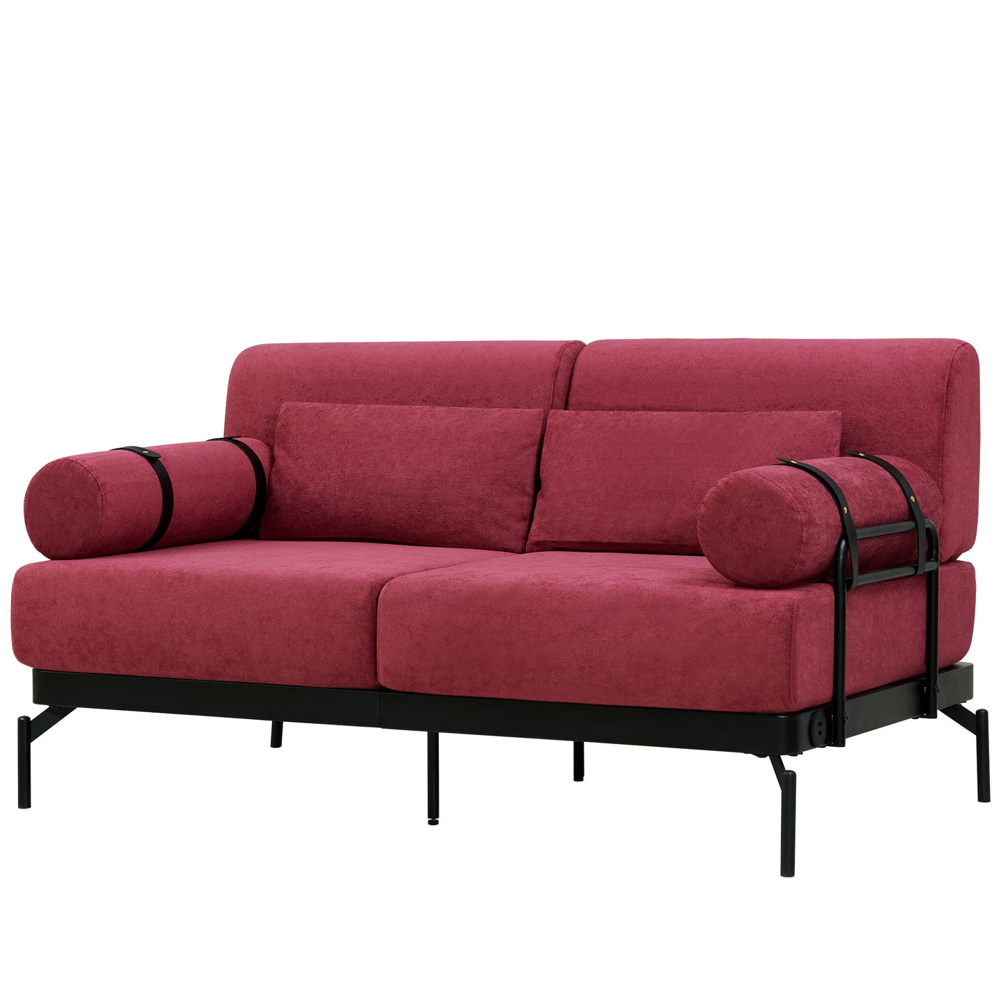 Modern Loveseat Sofa 59" Sofa Couch 2 Seater With USB Ports, Unique Cylindrical Armrests - Red
