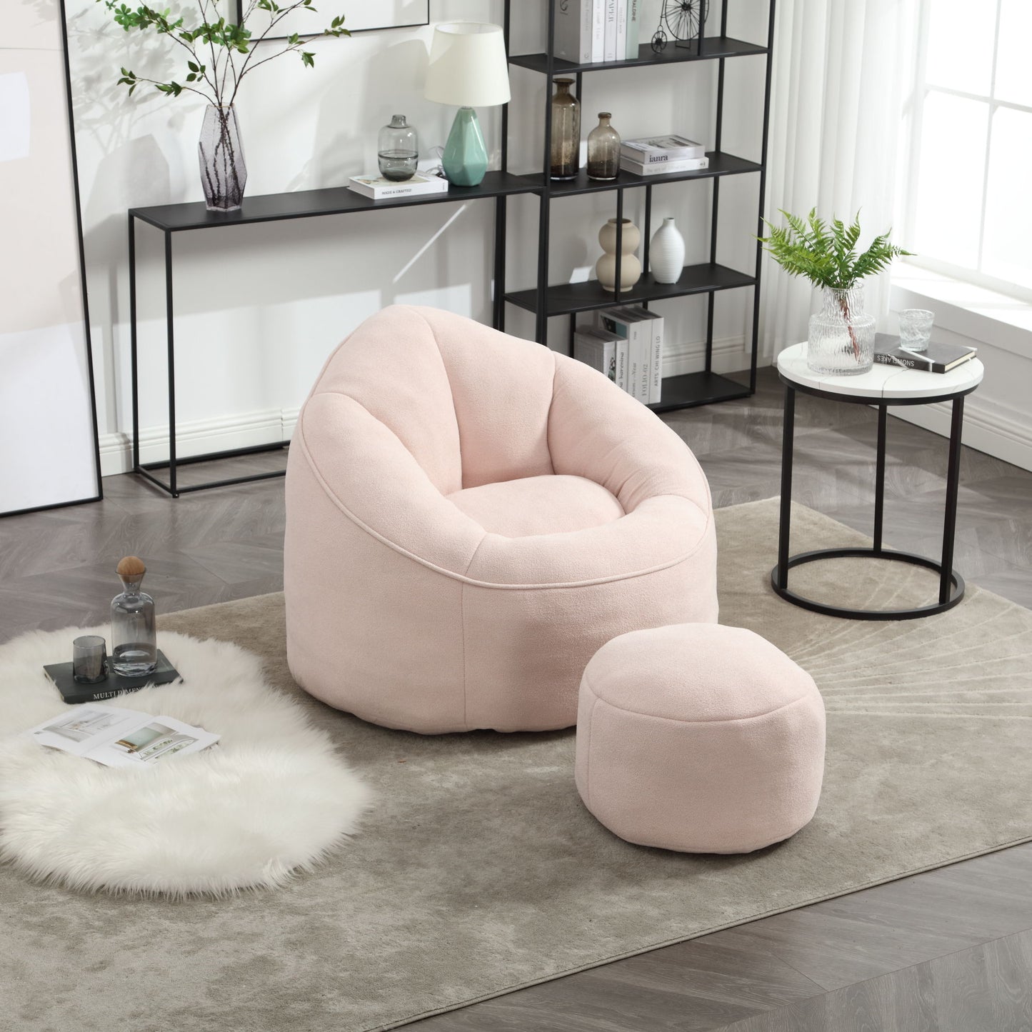 Bedding Bean Bag Sofa Chair High Pressure Foam Bean Bag Chair Adult Material With Padded Foam Padding Compressed Bean Bag With Footrest - Pink