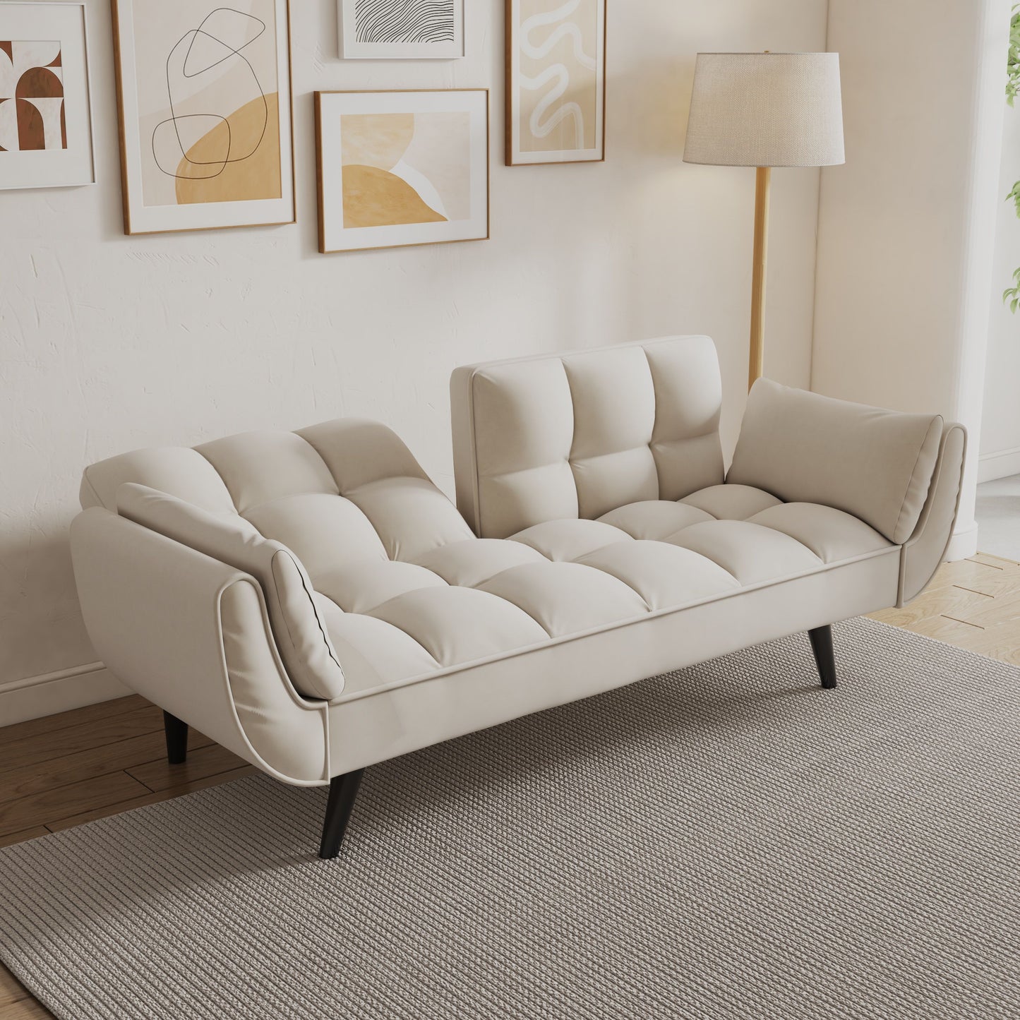 Sofa Soft Two Armrests Throw Pillow Pillow Comfortable Fit Apartment Bedroom Small Space - Beige
