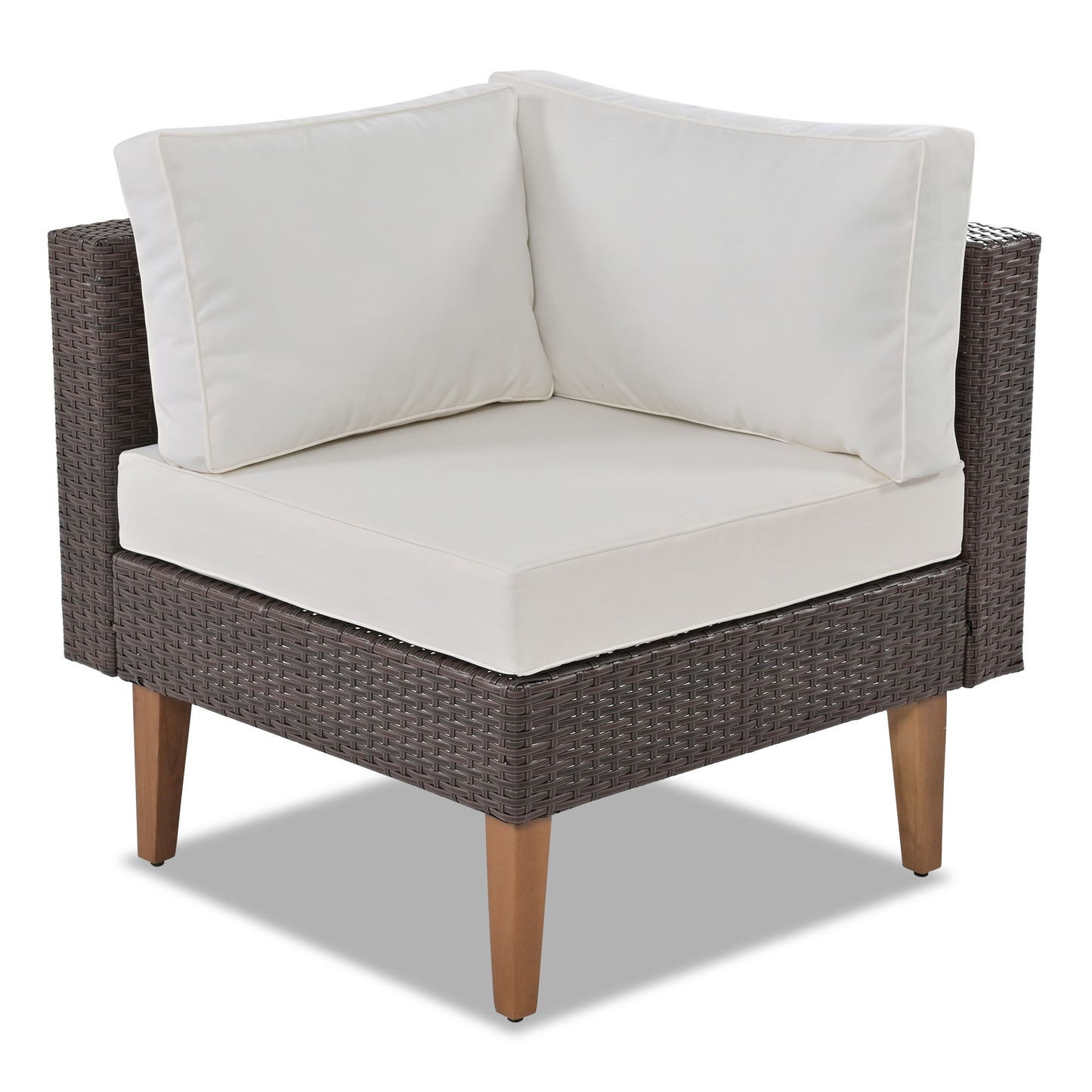 4 Pieces Outdoor Wicker Sofa Set, Patio Furniture With Colorful Pillows, L - Shape Sofa Set - Beige / Brown