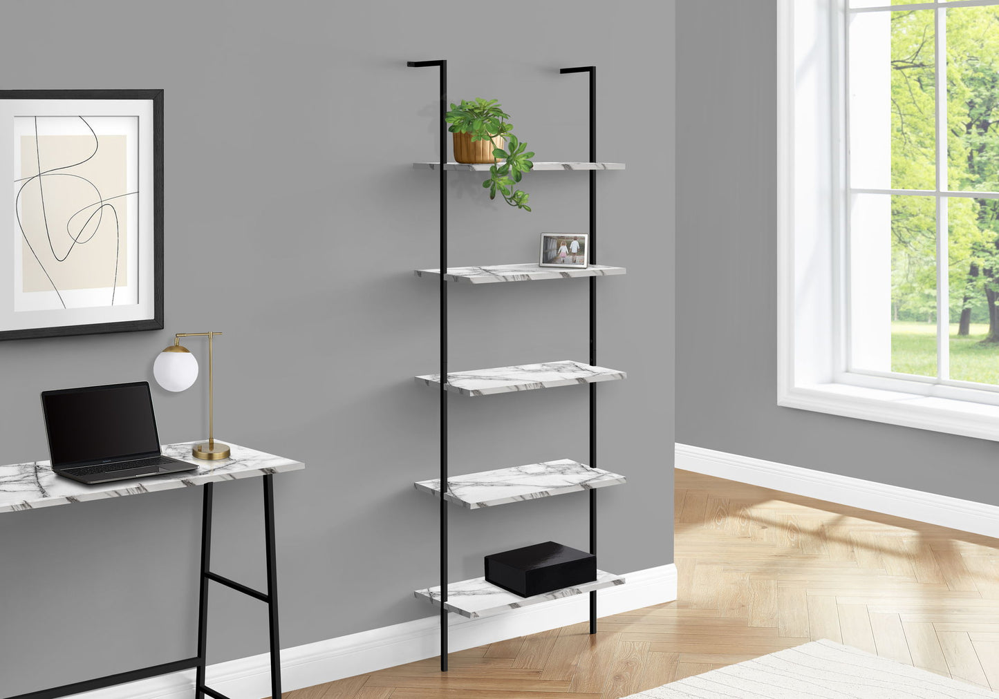 Bookshelf, Bookcase, Etagere, Ladder, 5 Tier, For Office, Contemporary & Modern - White