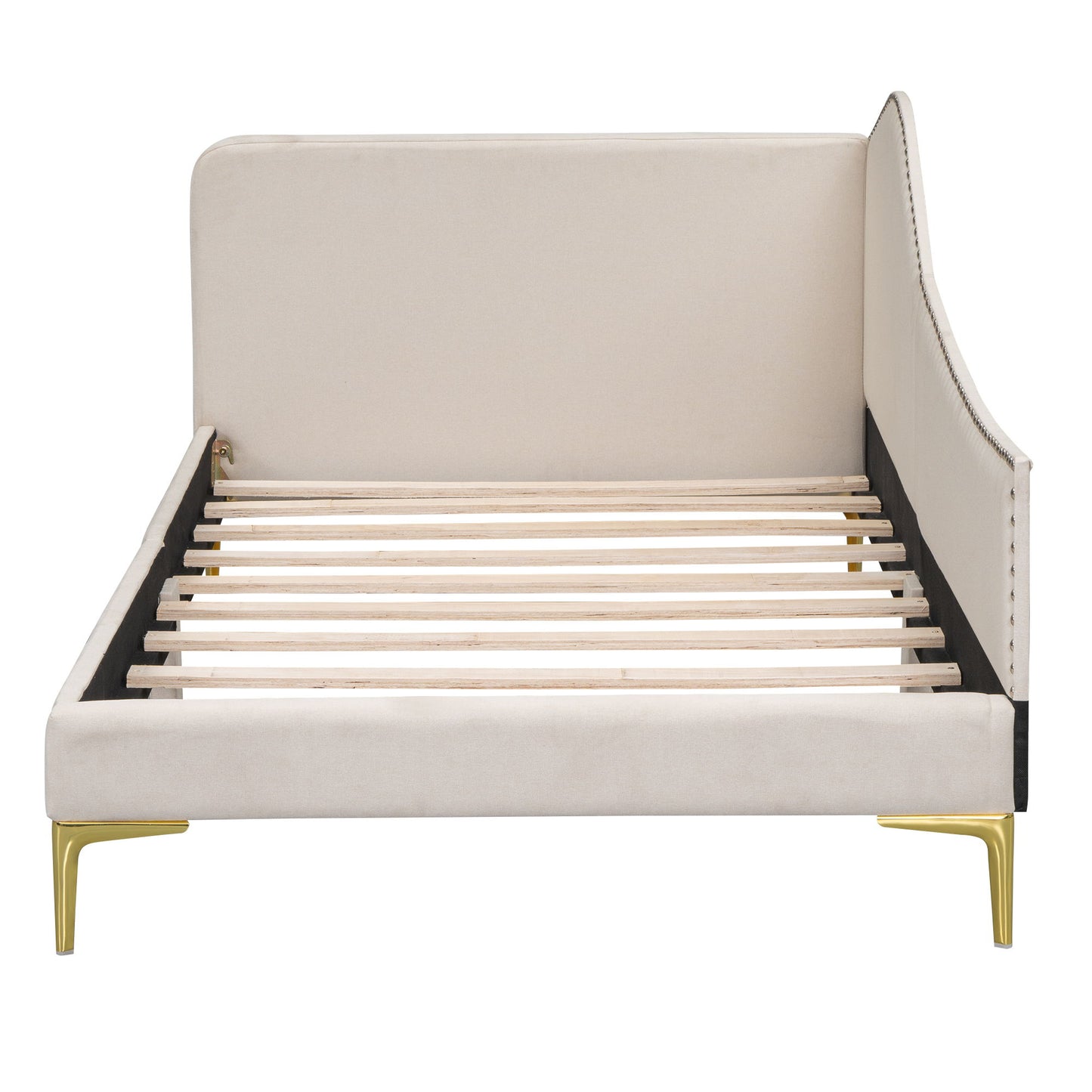 Twin Size Upholstered Daybed With Headboard And Armrest - Beige