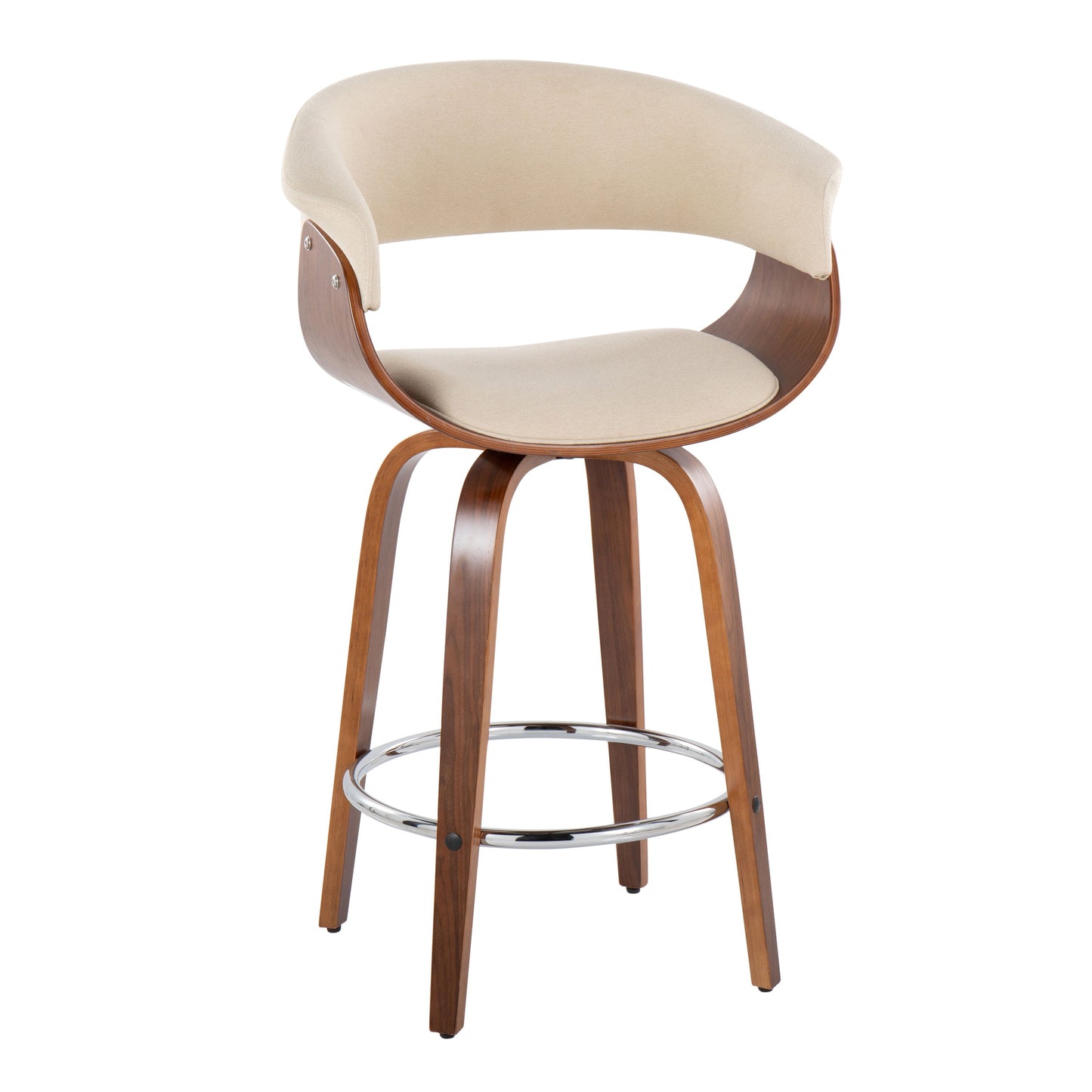 Vintage Mod - Mid-Century Modern Fixed Height Counter Stool With Swivel With Round Footrest (Set of 2) - Walnut / Cream