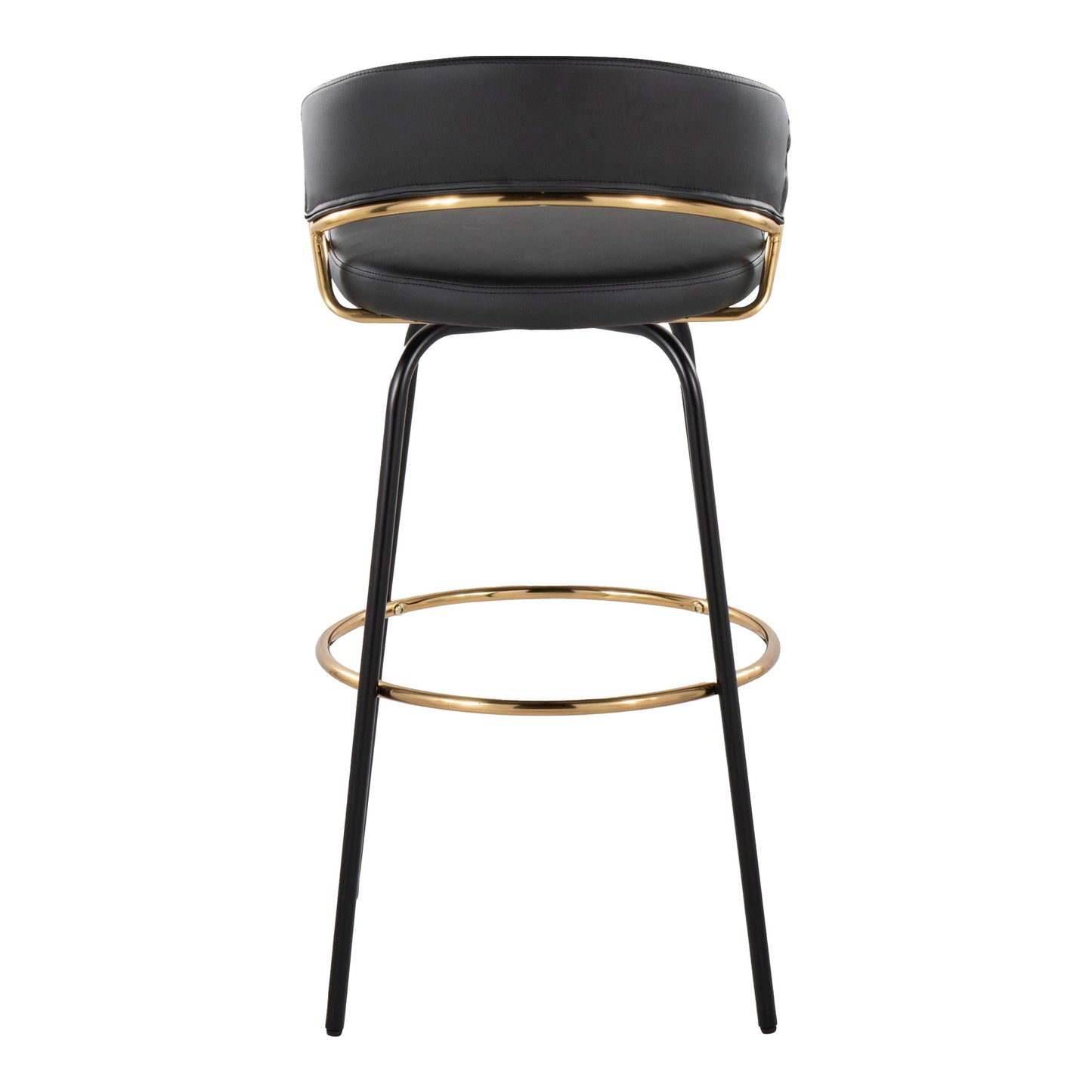 Jie - Fixed Height Contemporary Barstool With Swivel With Round Footrest (Set of 2) - Gold / Black / Gold