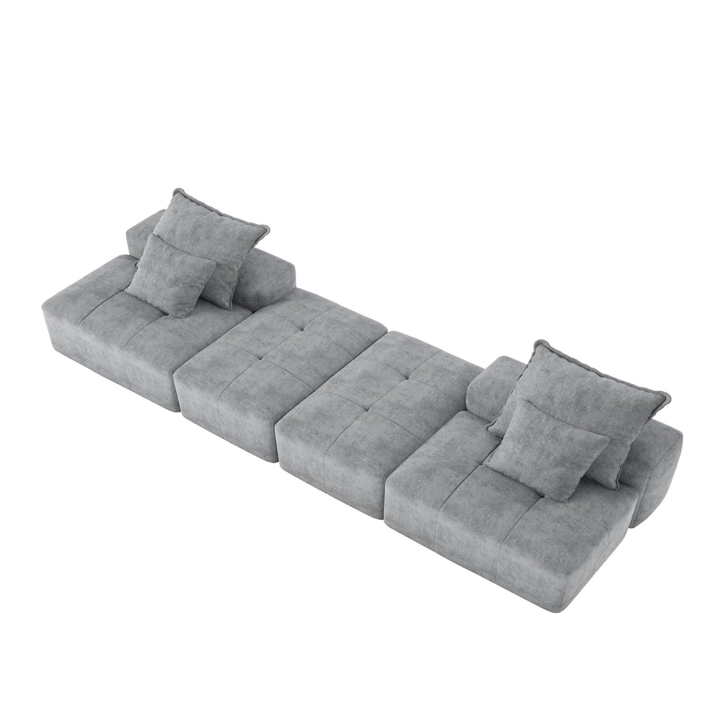 Modern Oversized Modular Sectional Sofa With 2 Ottoman And 2 Seat, Sparkling Chenille Fabric Soft Cushion Sofa With 4 Pillows, 4 Pieces Diy Combination Tufted Sofa, No Assembly Required - Gray