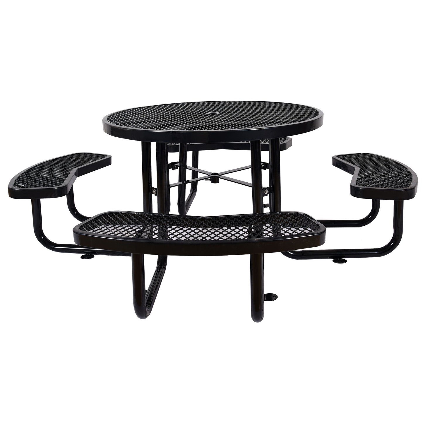 Round Outdoor Steel Picnic Table, With Umbrella Pole - Black