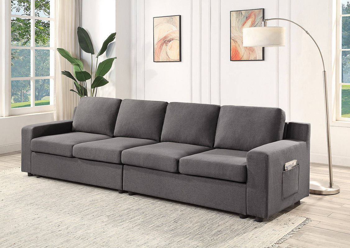 Waylon - Linen 4 Seater Sofa With Pockets - Gray