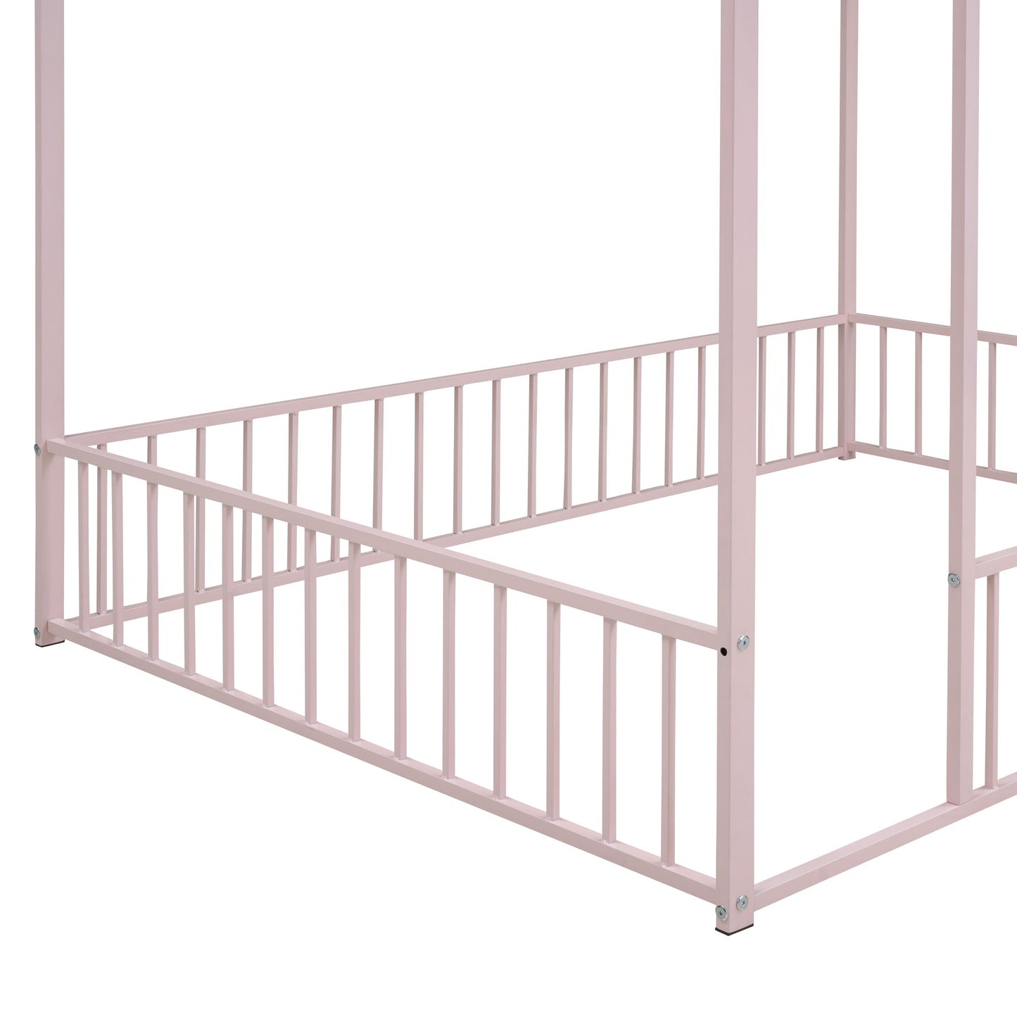 Full Size Bed House Bed Frame With Fence - Pink