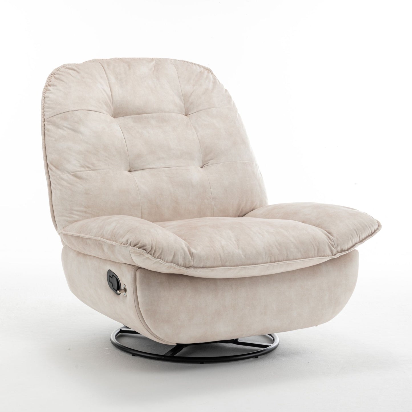 Modern Swivel Gliding Recliner Chair With Rocking Function And Phone Holder - Large Comfortable Reading Chair In Gold Stamped Velvet - Ivory