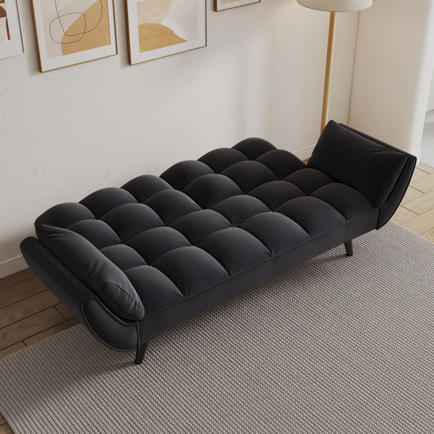 Sofa Soft Two Armrests Throw Pillow Pillow Comfortable Fit Apartment Bedroom Small Space - Black