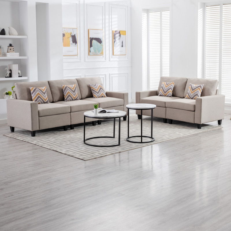 Nolan - Linen Fabric Sofa And Loveseat Living Room With Pillows And Interchangeable Legs (Set of 2) - Beige