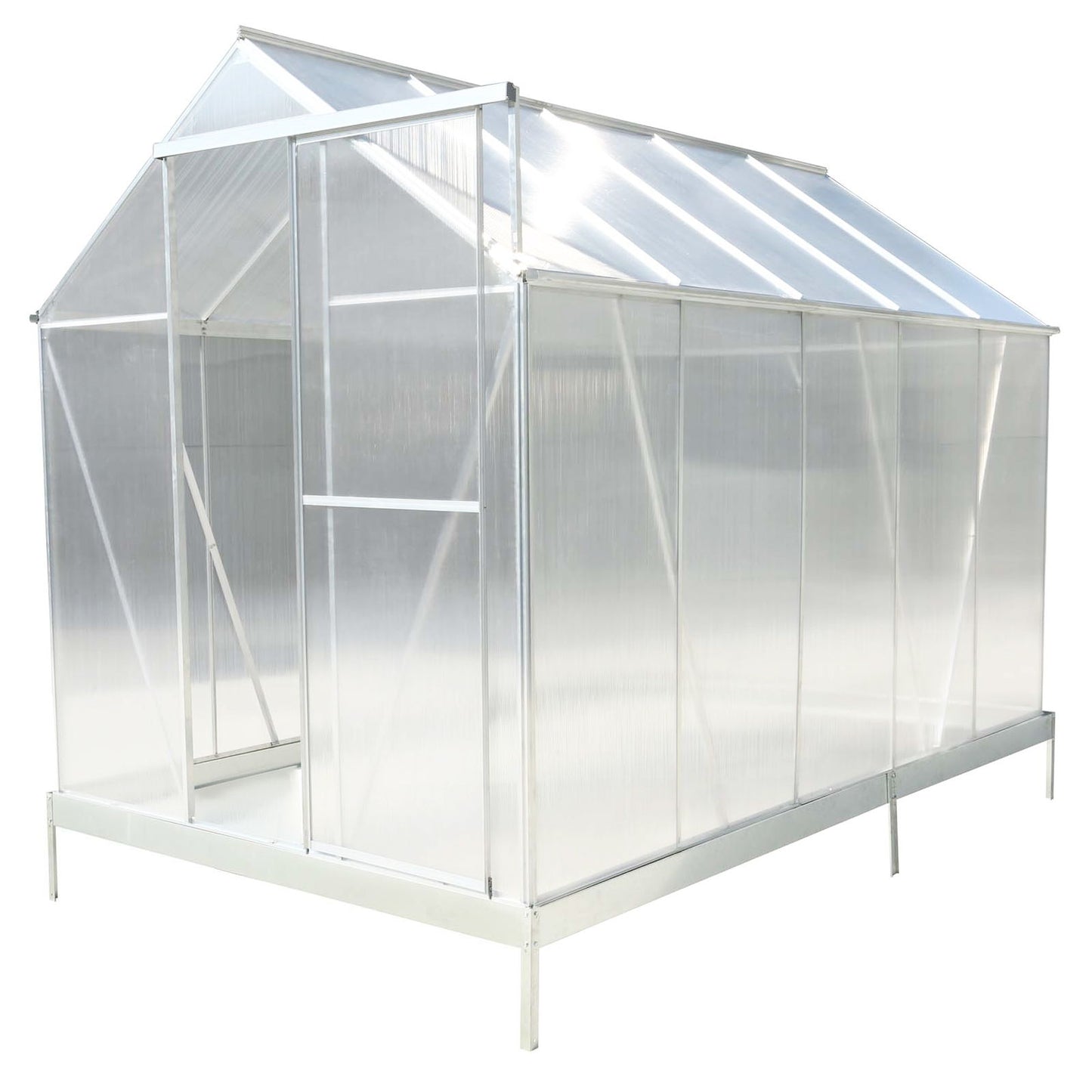 6.3'x10.2'x7' Polycarbonate Greenhouse, Heavy Duty Outdoor Aluminum Walk-In Green House Kit With Rain Gutter, Vent And Door For Backyard Garden - Aluminium
