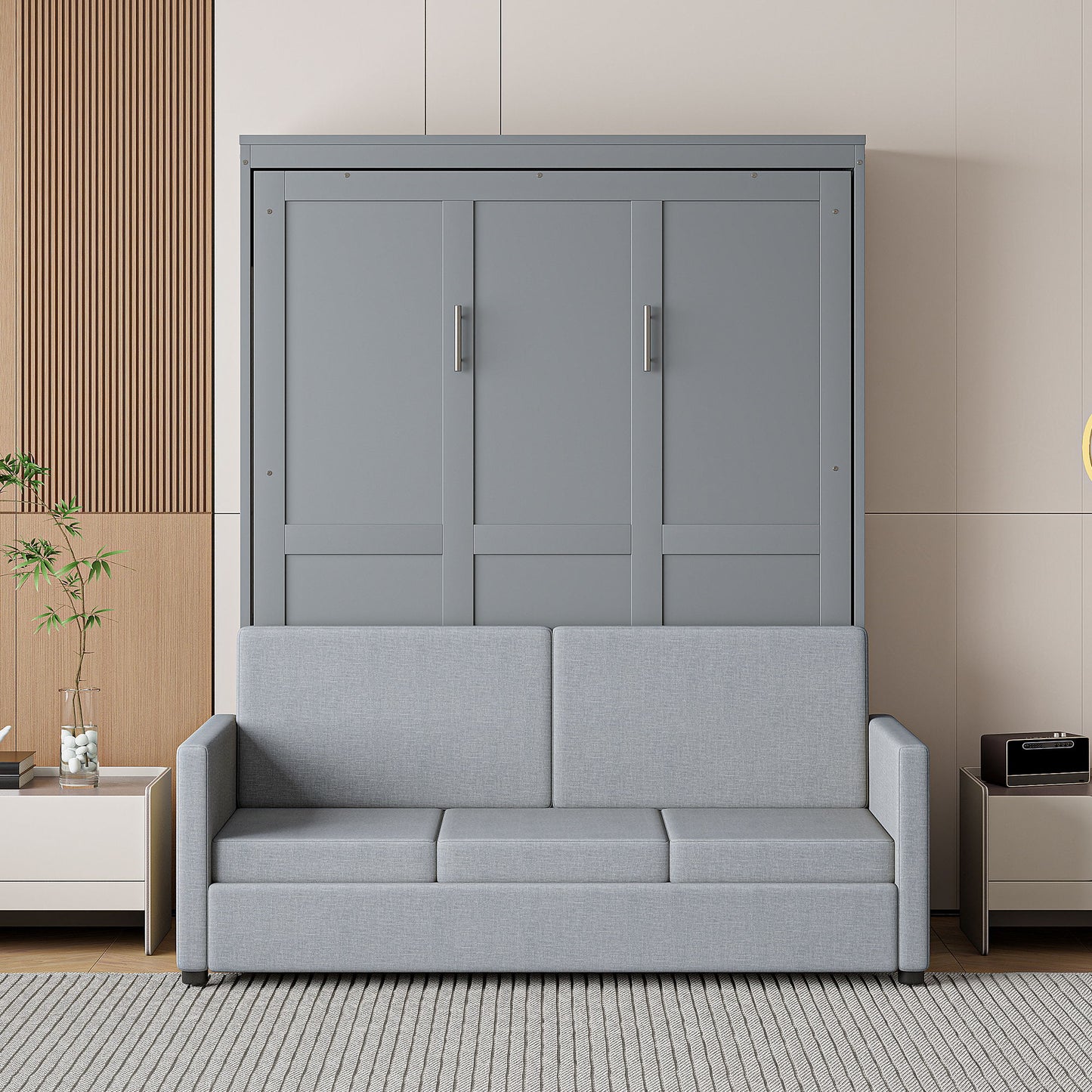 Full Size Murphy Wall Bed With Cushion - Gray