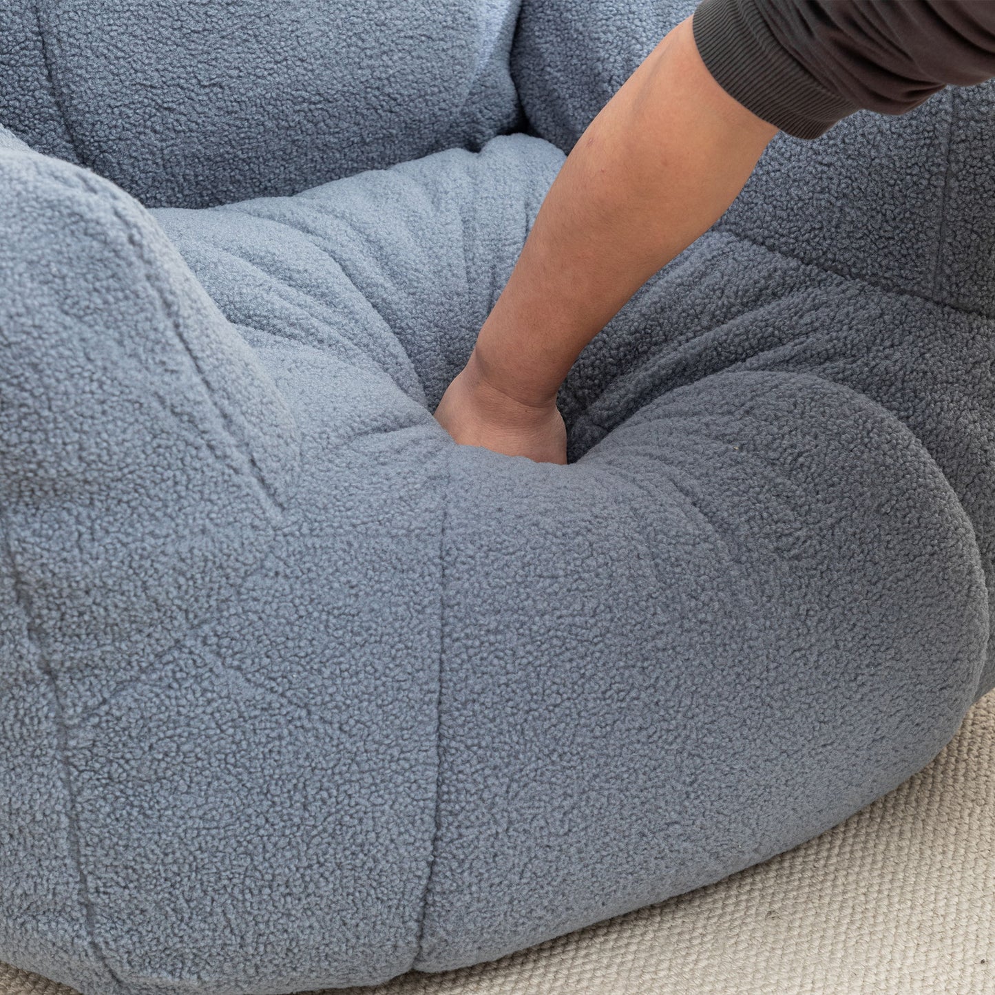 Comfy Bean Bag Chair With Filler, Tufted Memory Foam Sofa Teddy Fabric, Fluffy And Cozy Seating For Dorm, Apartment, Or Living Room - Light Blue