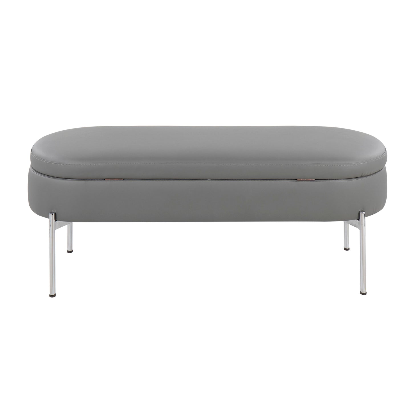 Chloe - Contemporary / Glam Storage Bench - Chrome / Gray