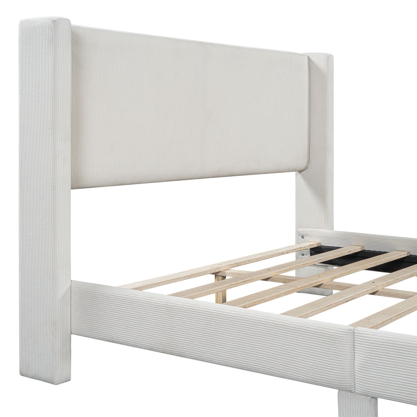 Queen Size Platform Bed With Legs, Frame And Tufted Headboard - Beige
