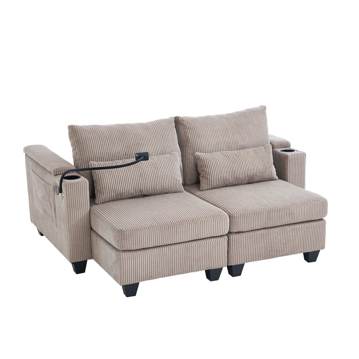 Convertible Chaise Lounge Loveseat Sofa Bed With USB Ports, Cup Holders, Phone Holder, Storage - Brown