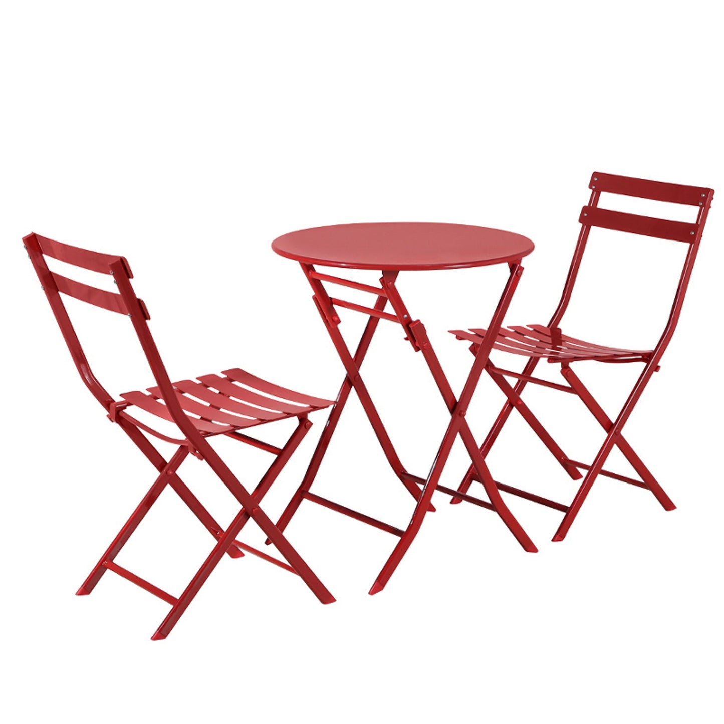 3 Piece Patio Bistro Set Of Foldable Round Table And Chairs - Red