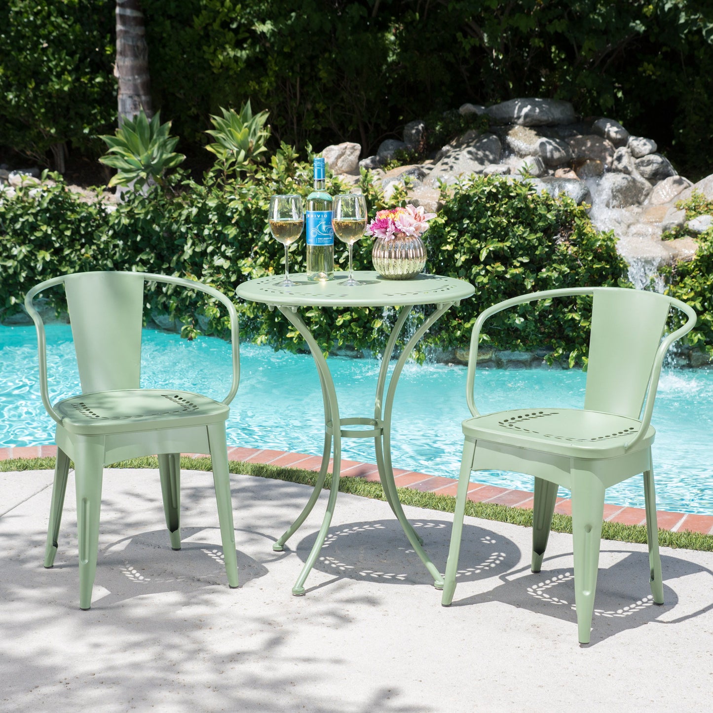Ambrosia - 3 Piece Bistro Set With Leaf Motifs Top And Seat - Green