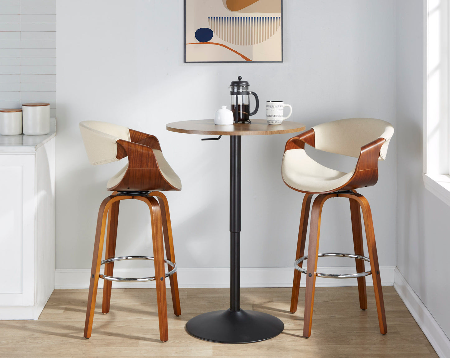 Elia - Contemporary Adjustable Bar Table - Black / Walnut