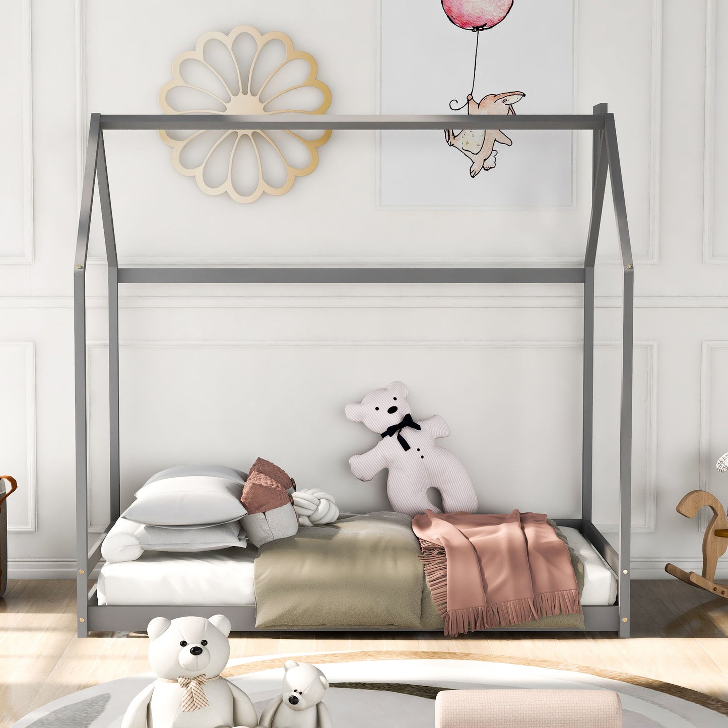 Twin Size Playhouse Bed - Gray
