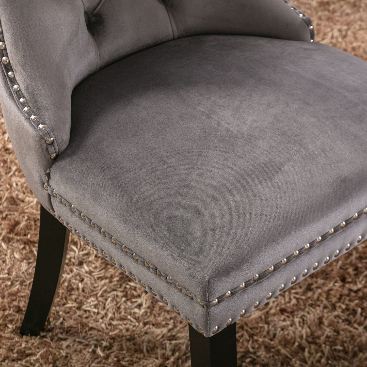 Nikki - Modern, High-End Tufted Solid Wood Contemporary Velvet Upholstered Dining Chair With Wood Legs Nailhead Trim (Set of 2) - Gray