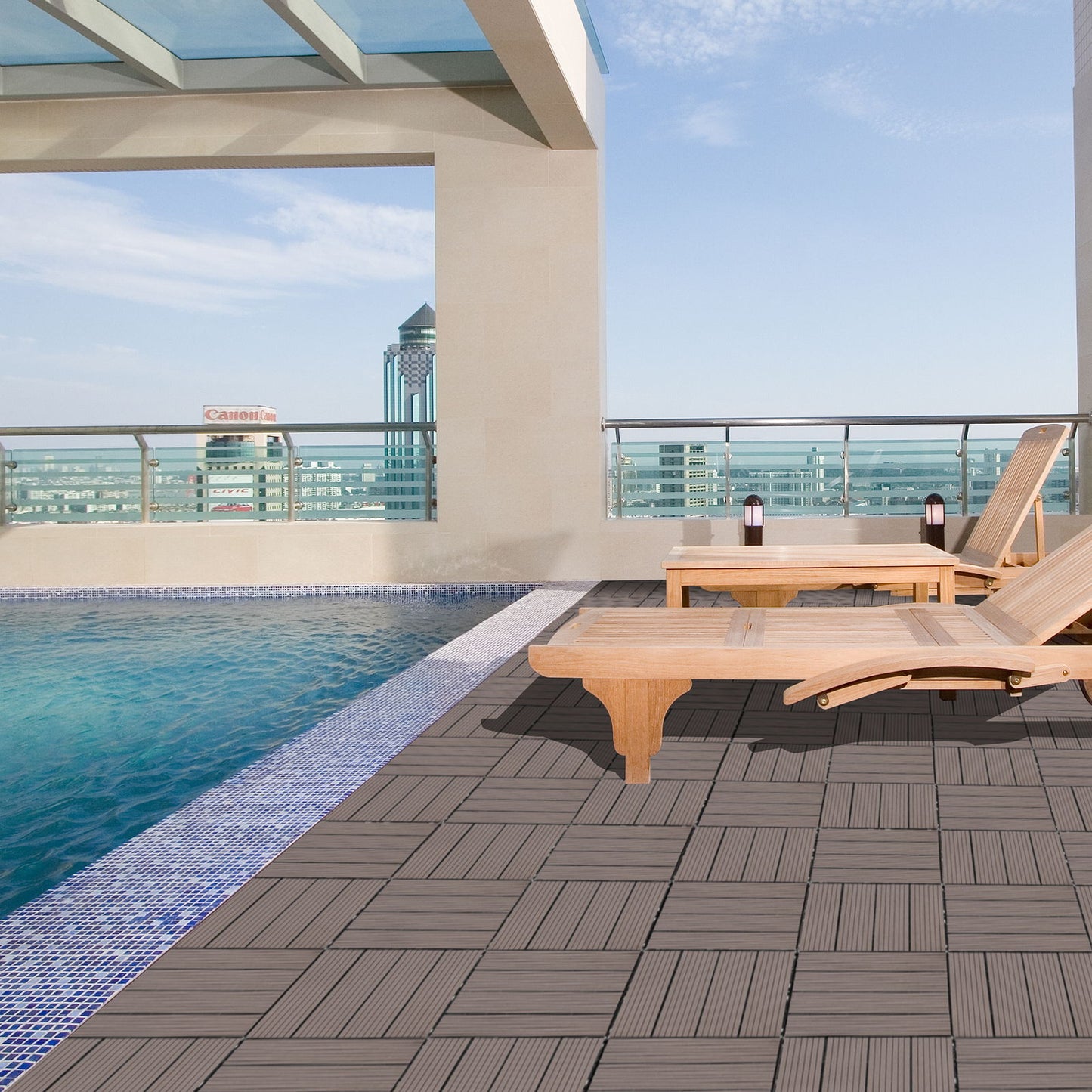 Wood Plastic Composite Deck Tiles (Set of 20), Sustainable Composite Decking Resist Rust, Water, Weather, Easy To Diy & Maintain, Ideal For Patios, Balconies, Rooftops - Light Coffee