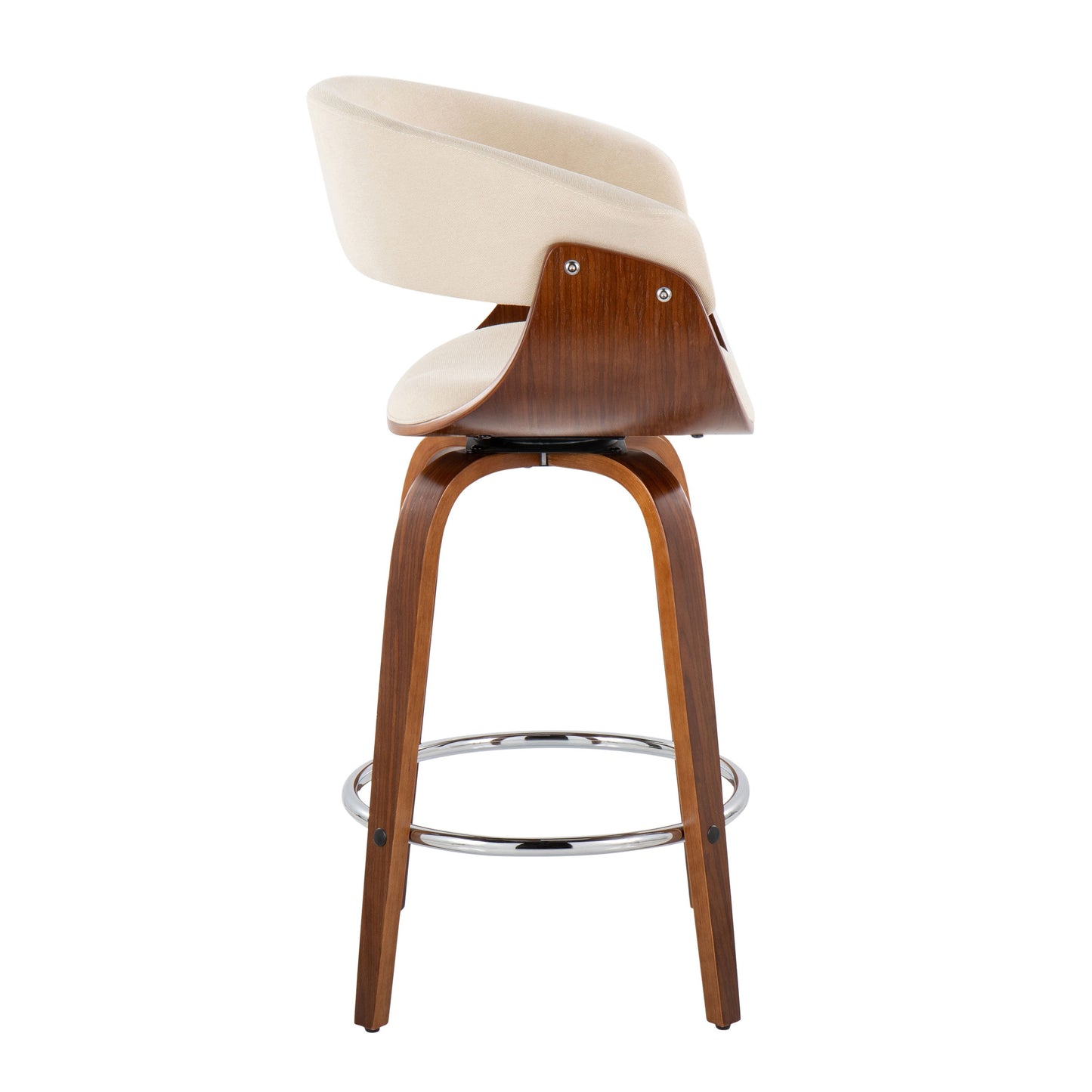 Vintage Mod - Mid-Century Modern Fixed Height Counter Stool With Swivel With Round Footrest (Set of 2) - Walnut / Cream