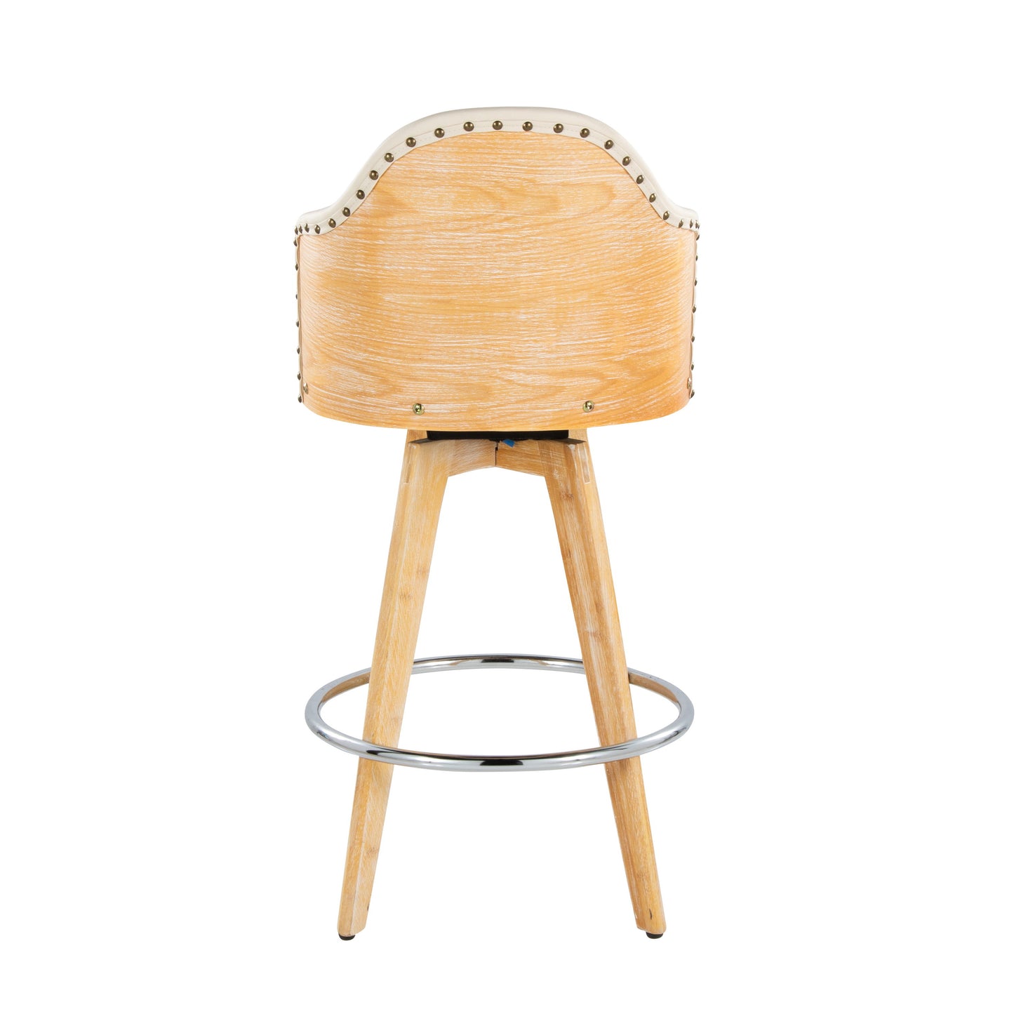 Ahoy - Contemporary Fixed Height Counter Stool With Swivel With Round Footrest (Set of 2) - Natural / Cream
