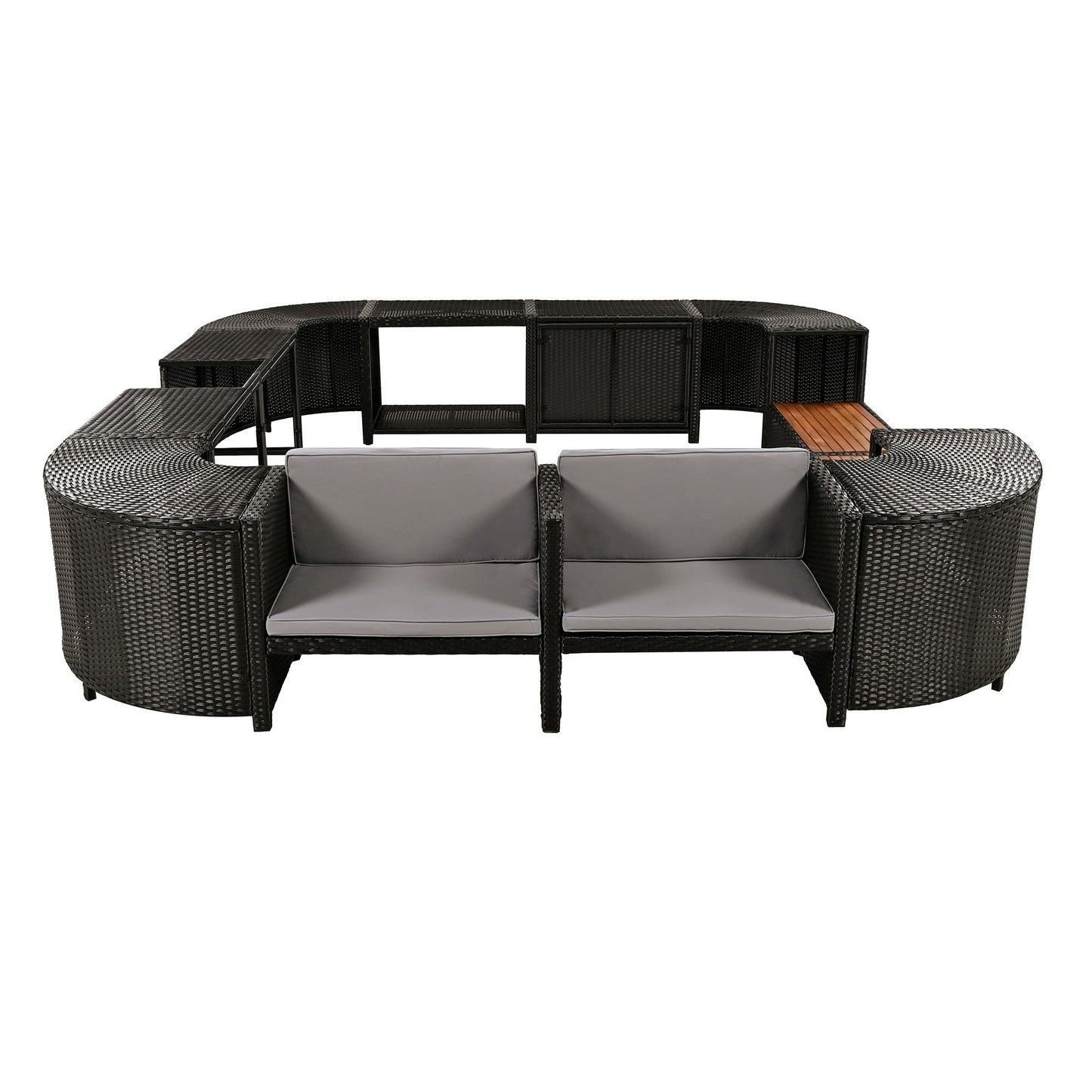 Spa Surround Spa Frame Quadrilateral Outdoor Rattan Sectional Sofa Set With Mini Sofa, Wooden Seats And Storage Spaces - Gray